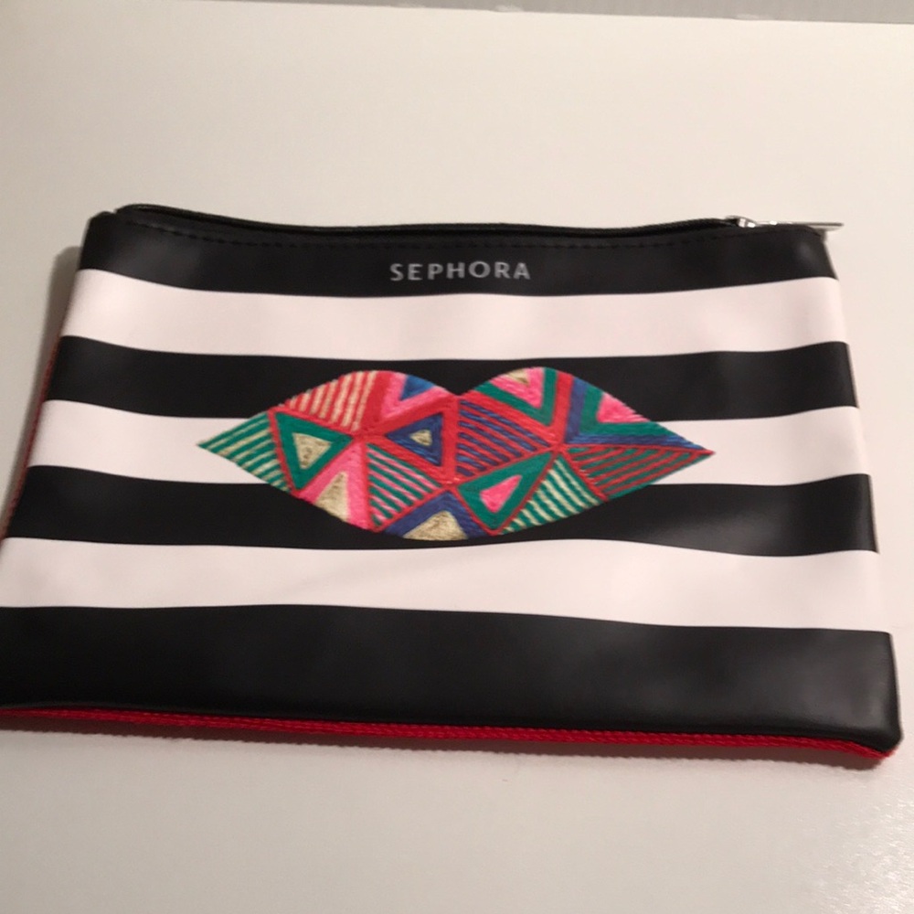 Sephora Black and White Striped Makeup bag NEW